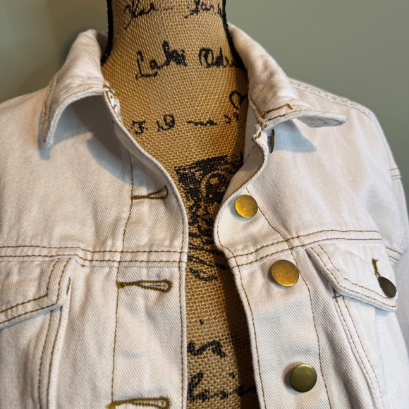 Elia-Cher Womens Y2k Streetwear Frayed Denim Cropped Jacket White Size 4/6 - Picture 3 of 8